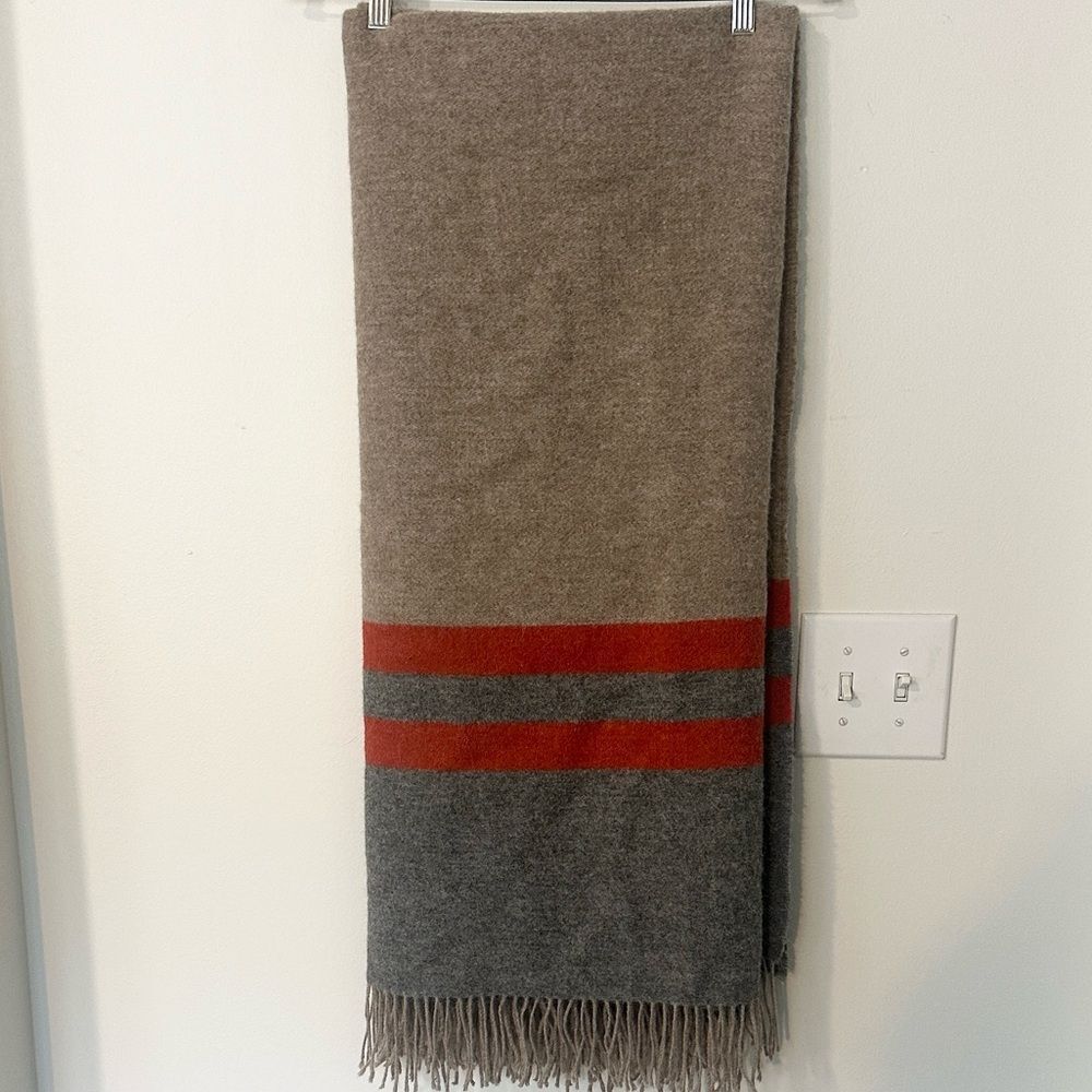 Alicia Adams Alpaca Taupe, Gray & Red Striped Alpaca Throw